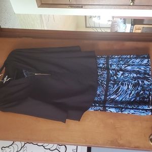 Dana Buchman black 3/4 length sleeve zipped top with print elastic waist skirt.